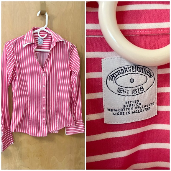 Brooks Brothers pink striped double collar shirt size 0 - Picture 1 of 7